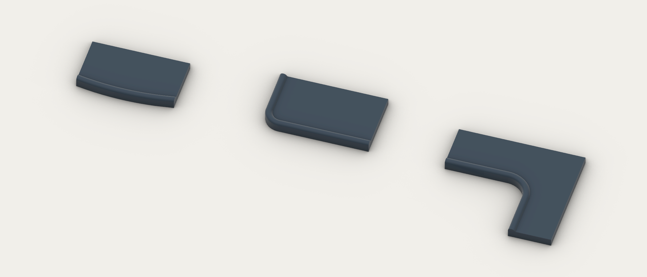 Three independent navy cushion CAD previews for CushionCAD by John Bland